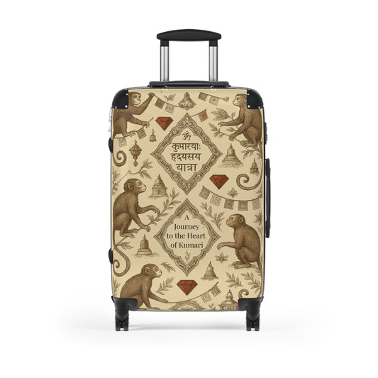 Decorative Travel Suitcase, Personalized Luggage for Adventure Lovers, Unique Gift for Travelers, Monkey Design, Heart of Kumari Journey