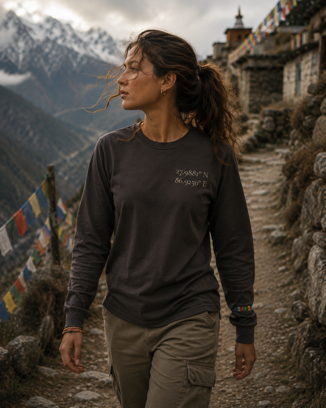 Everest Prayer Flag Coordinates Long Sleeve