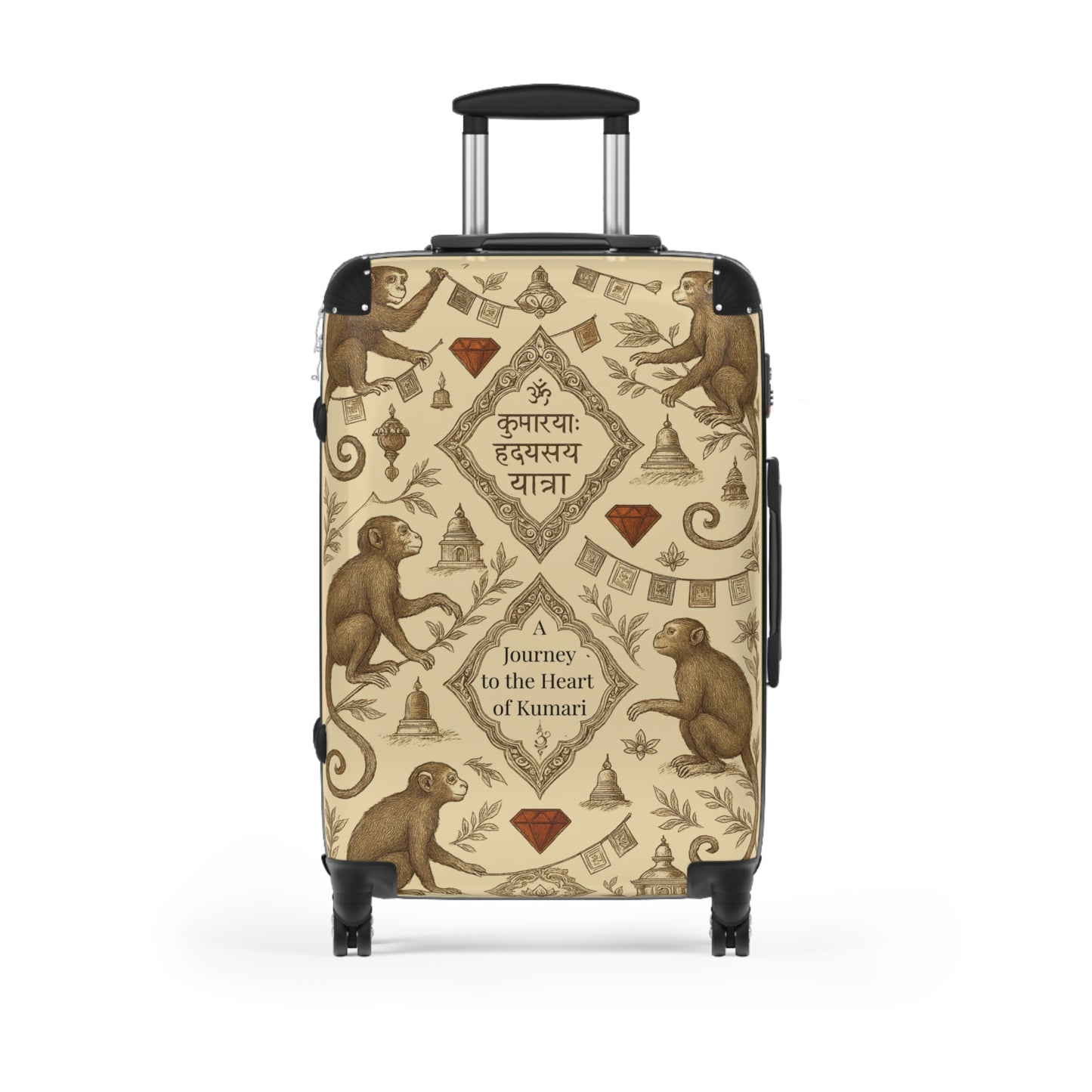 Decorative Travel Suitcase, Personalized Luggage for Adventure Lovers, Unique Gift for Travelers, Monkey Design, Heart of Kumari Journey