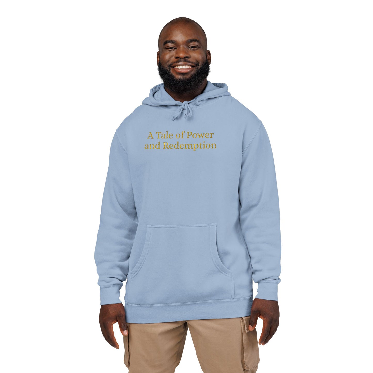 Hoodie — "A Tale of Power & Redemption" Light Blue Pigment-Dyed Pullover