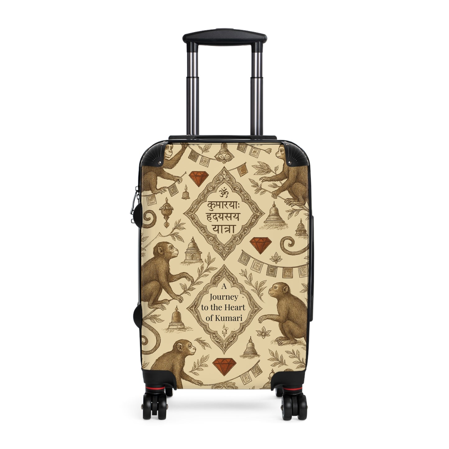 Decorative Travel Suitcase, Personalized Luggage for Adventure Lovers, Unique Gift for Travelers, Monkey Design, Heart of Kumari Journey