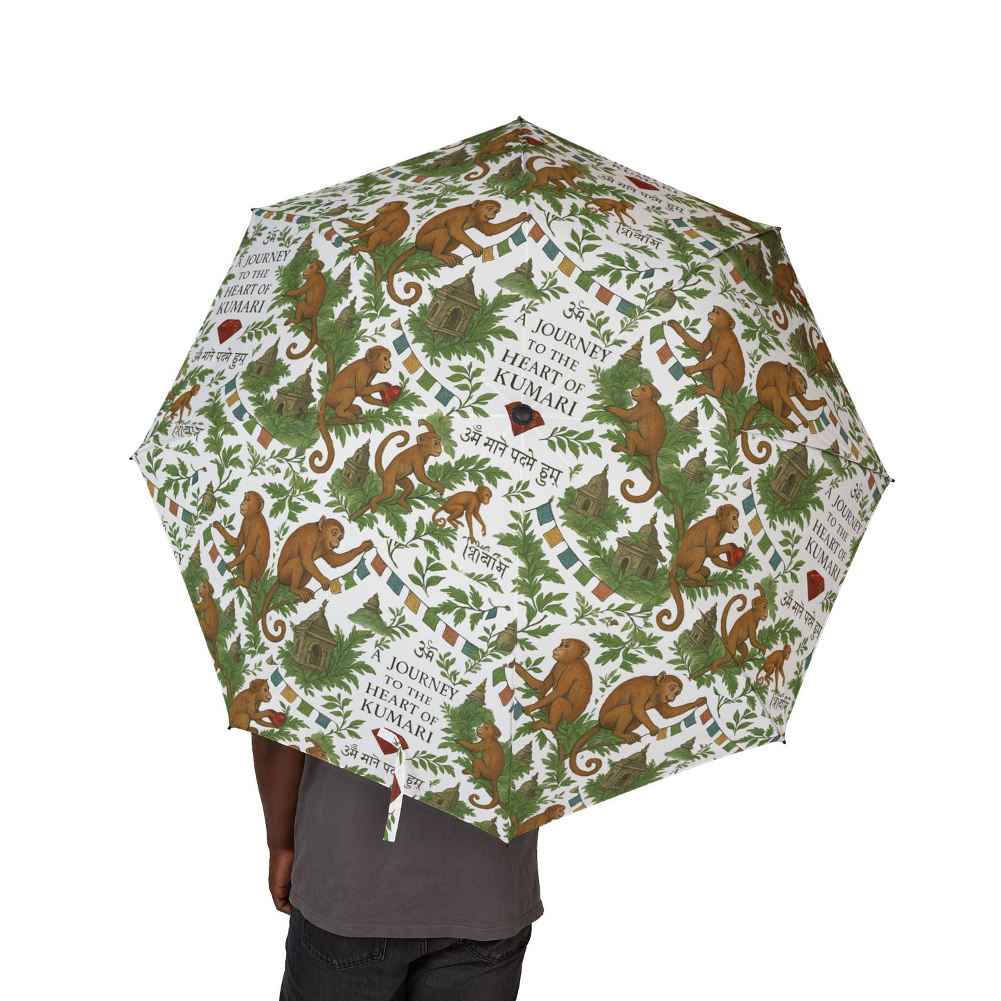 Monkey Motif Foldable Umbrella – Whimsical Nature Design, Cute & Stylish Rain Gear, Windproof Travel Umbrella
