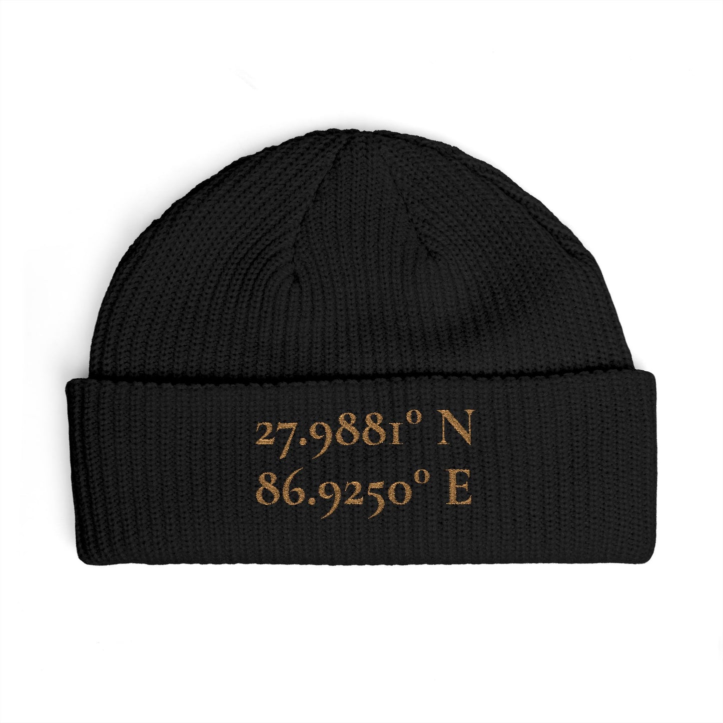The Everest Coordinates Cuff Beanie 27.9881° N • 86.9250° E