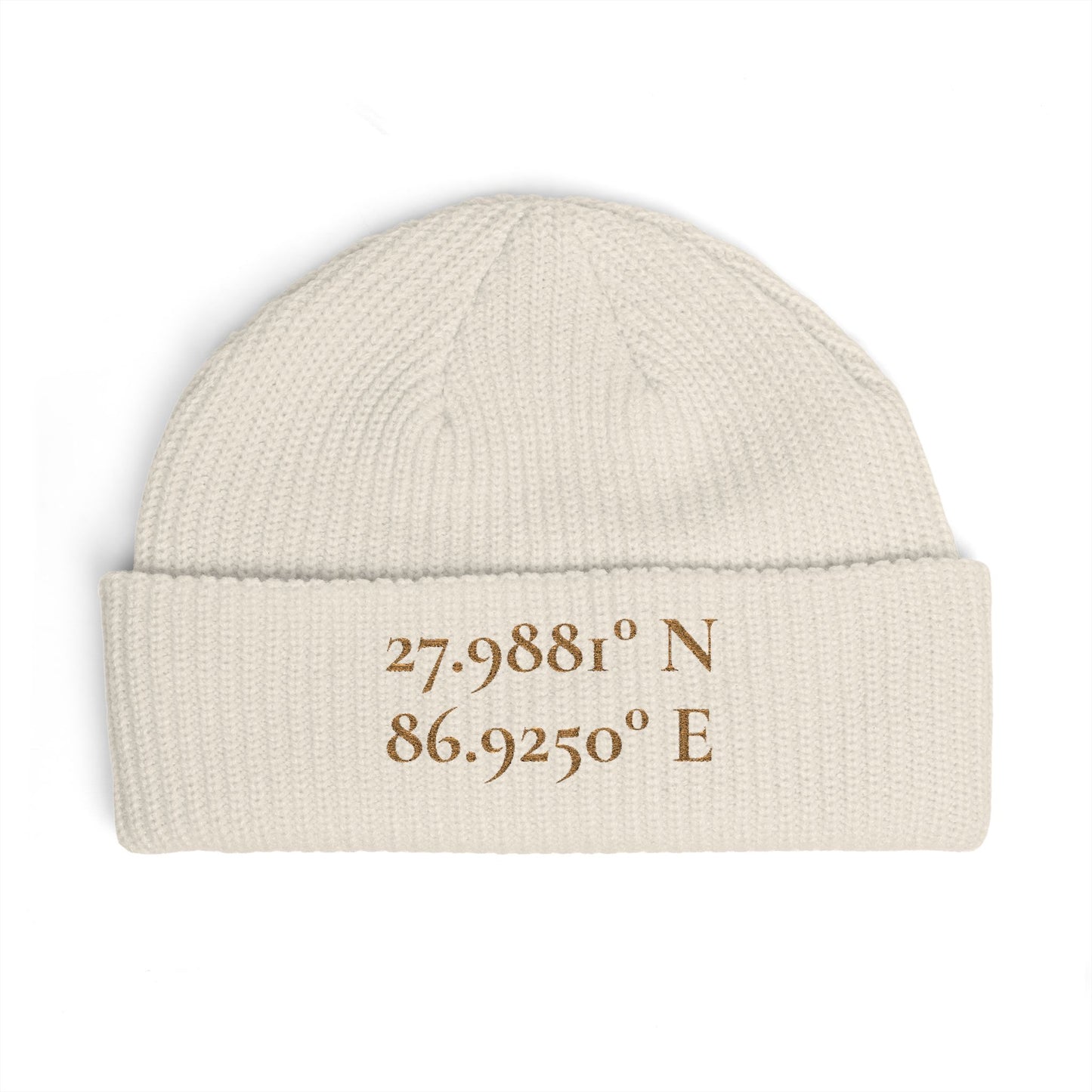 The Everest Coordinates Cuff Beanie 27.9881° N • 86.9250° E