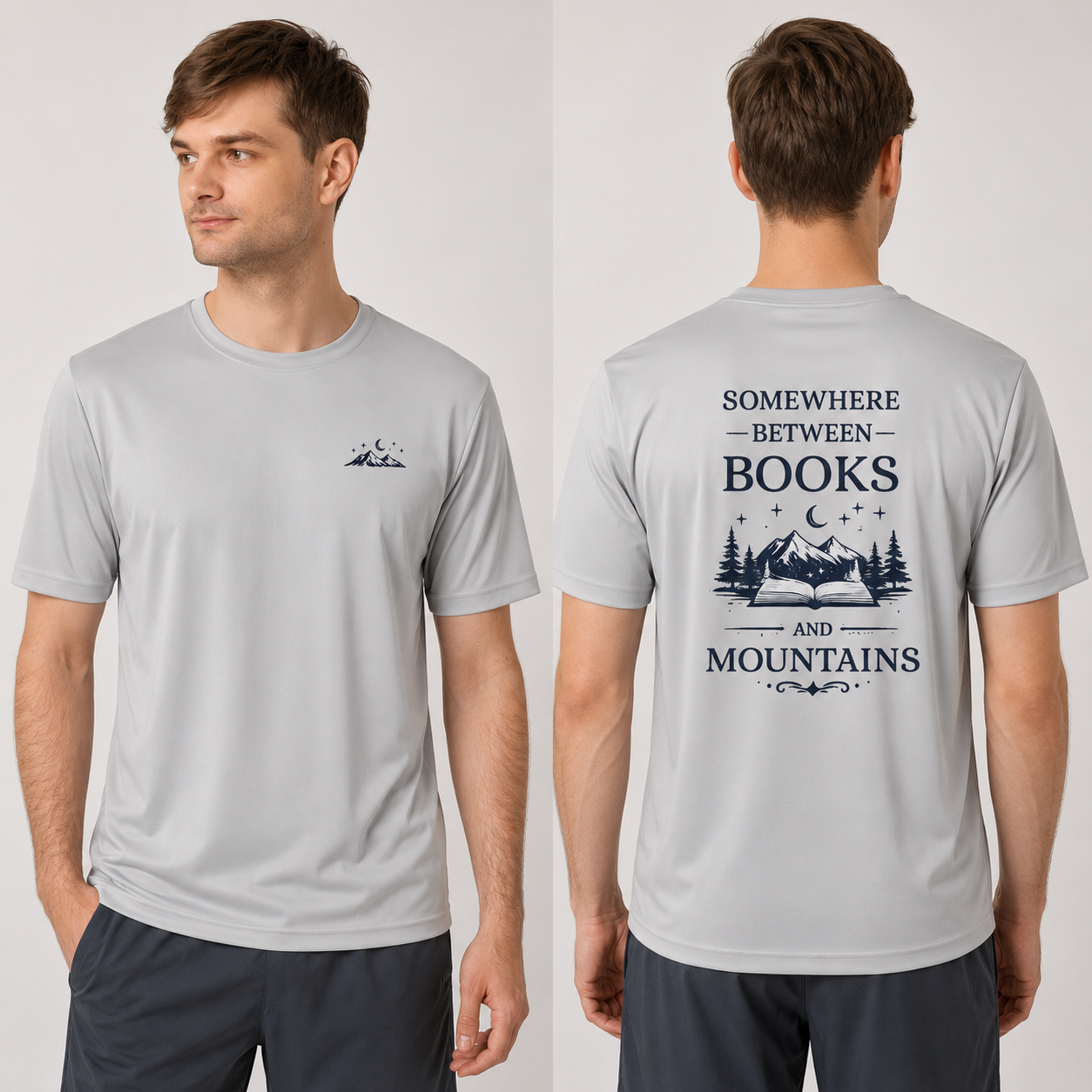 Somewhere Between Books and Mountains Unisex Quick-Dry Tee