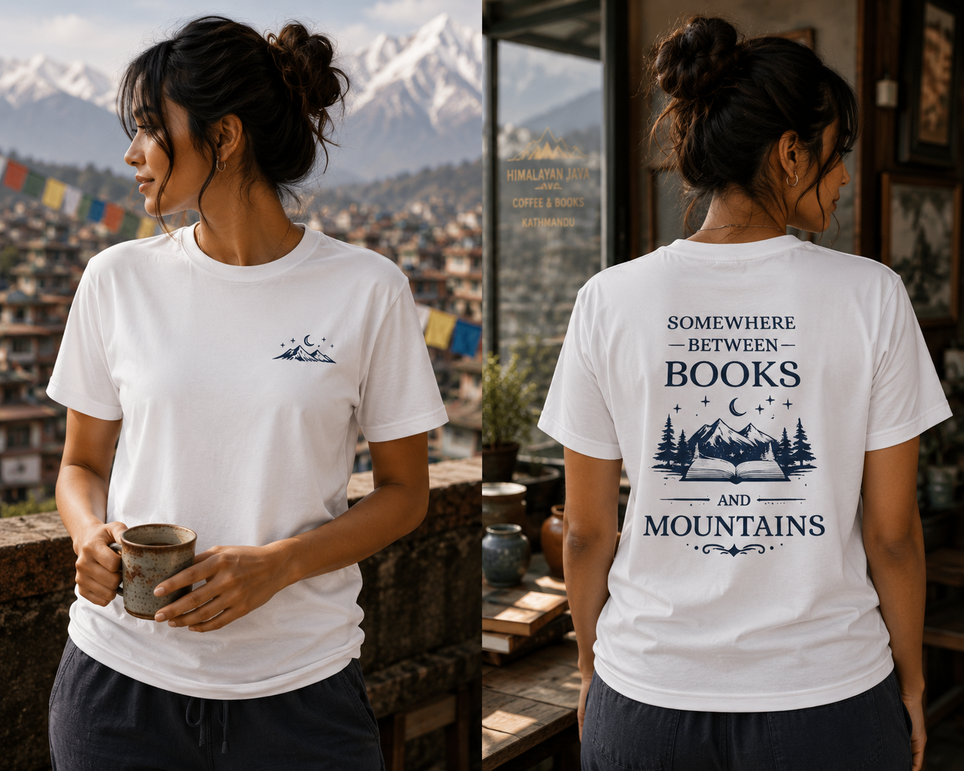 Somewhere Between Books and Mountains Unisex Quick-Dry Tee