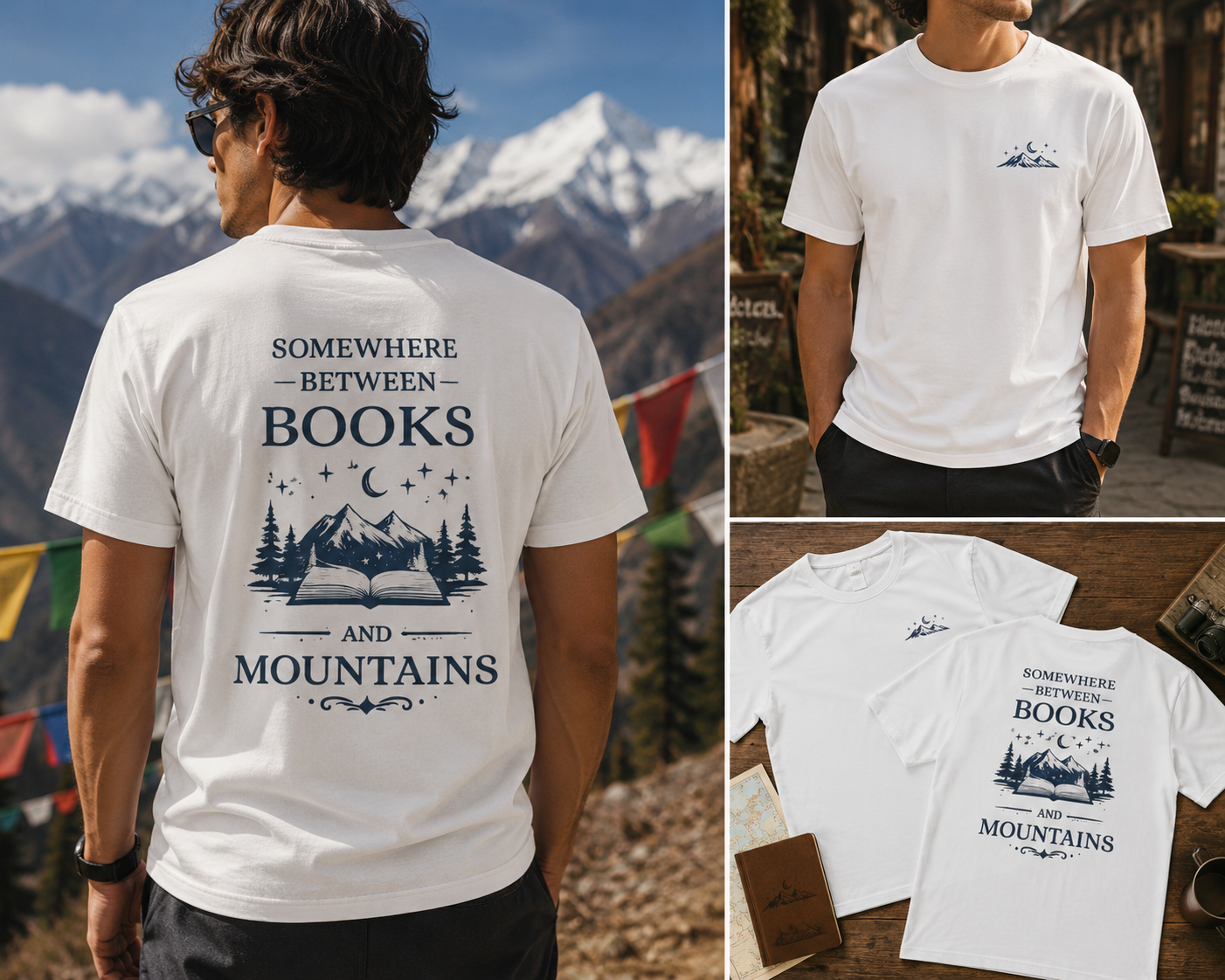 Somewhere Between Books and Mountains Unisex Quick-Dry Tee