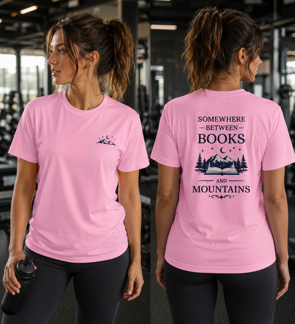 Somewhere Between Books and Mountains Unisex Quick-Dry Tee