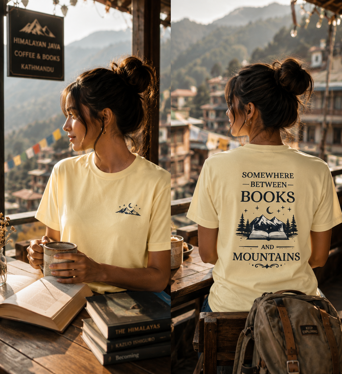 Somewhere Between Books and Mountains Unisex Quick-Dry Tee