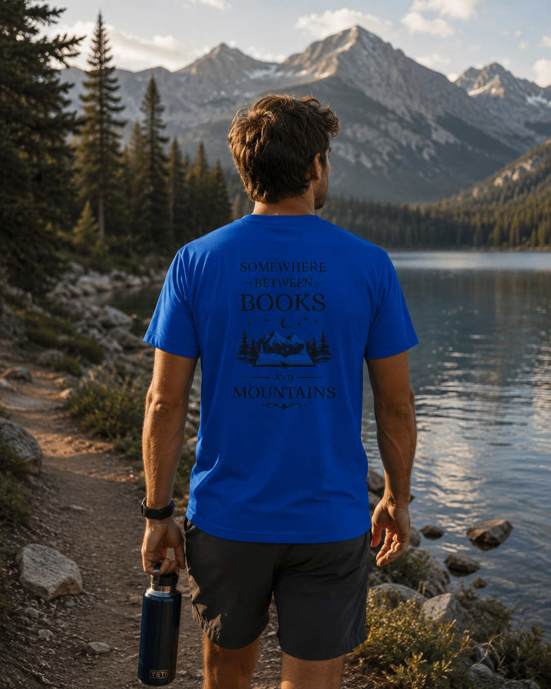 Somewhere Between Books and Mountains Unisex Quick-Dry Tee