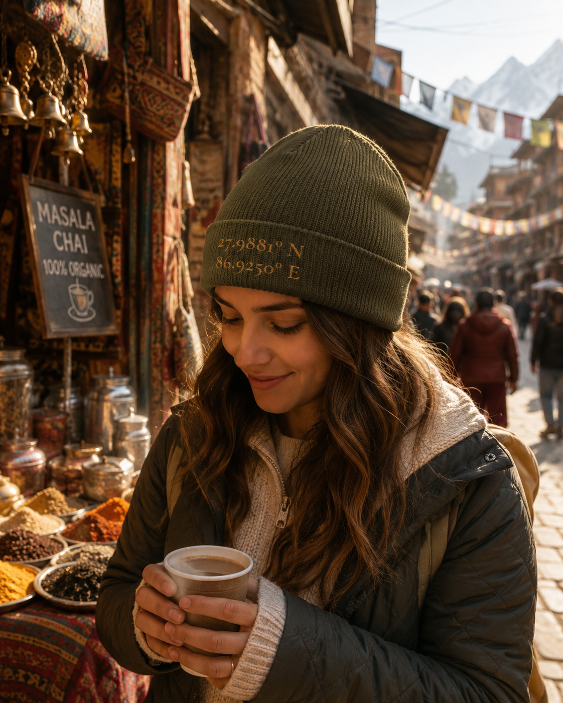 The Everest Coordinates Cuff Beanie 27.9881° N • 86.9250° E