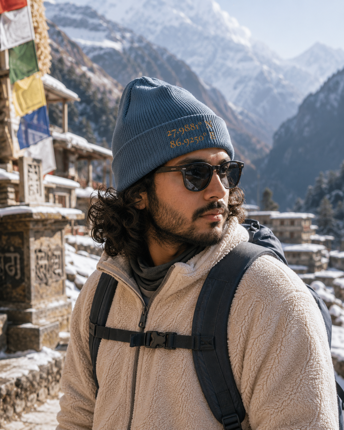 The Everest Coordinates Cuff Beanie 27.9881° N • 86.9250° E