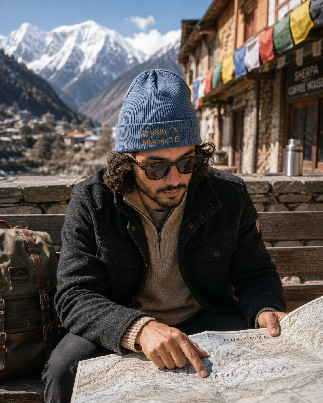 The Everest Coordinates Cuff Beanie 27.9881° N • 86.9250° E