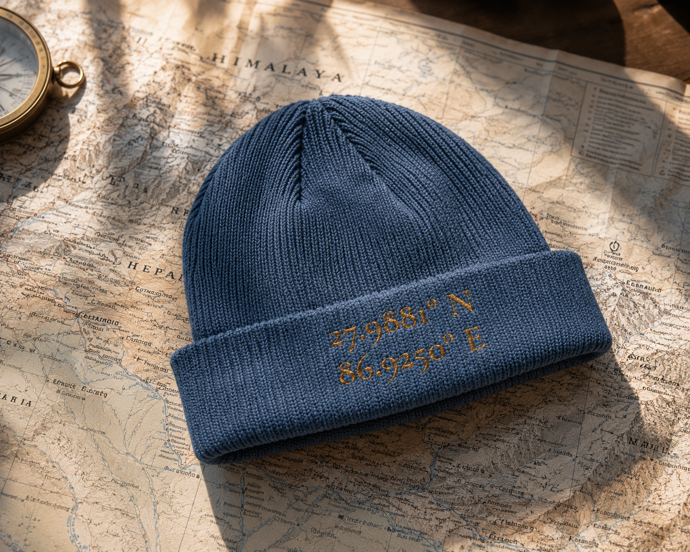 The Everest Coordinates Cuff Beanie 27.9881° N • 86.9250° E