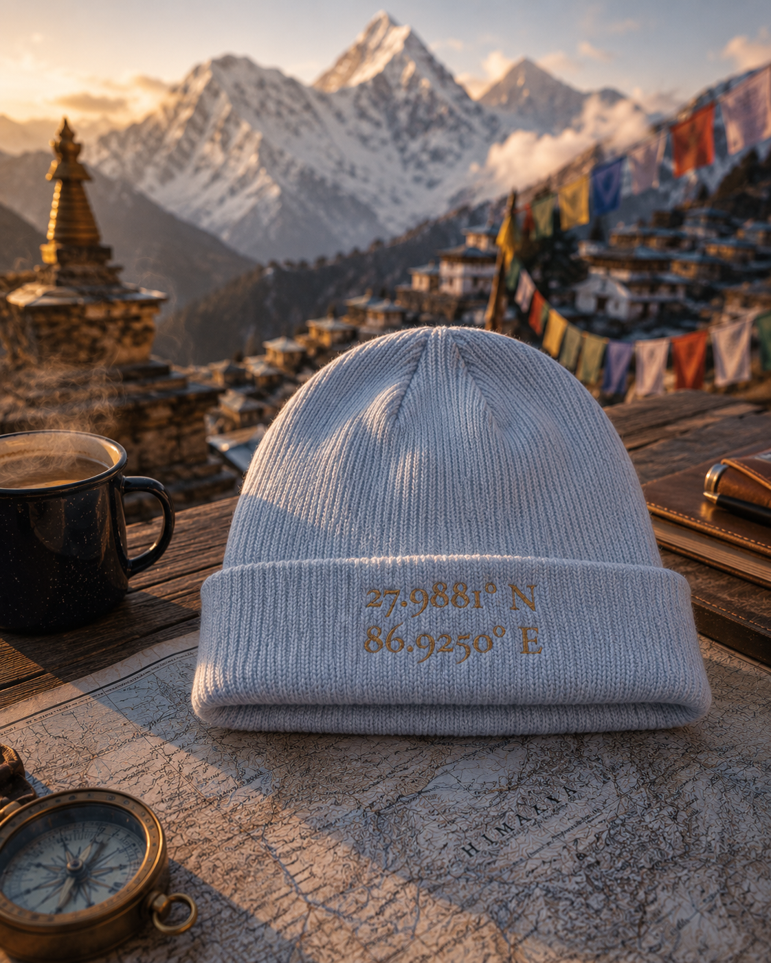 The Everest Coordinates Cuff Beanie 27.9881° N • 86.9250° E