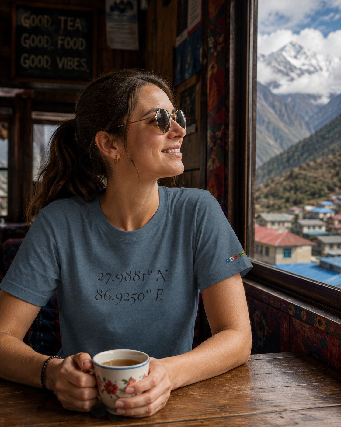 Everest Prayer Flag Coordinates Tee