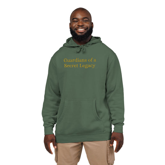 Hoodie — "Guardians of a Secret Legacy" Olive Pigment-Dyed Pullover