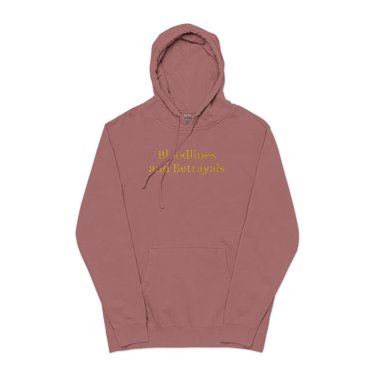 Hoodie — "Bloodlines & Betrayals" Maroon Pigment-Dyed Pullover
