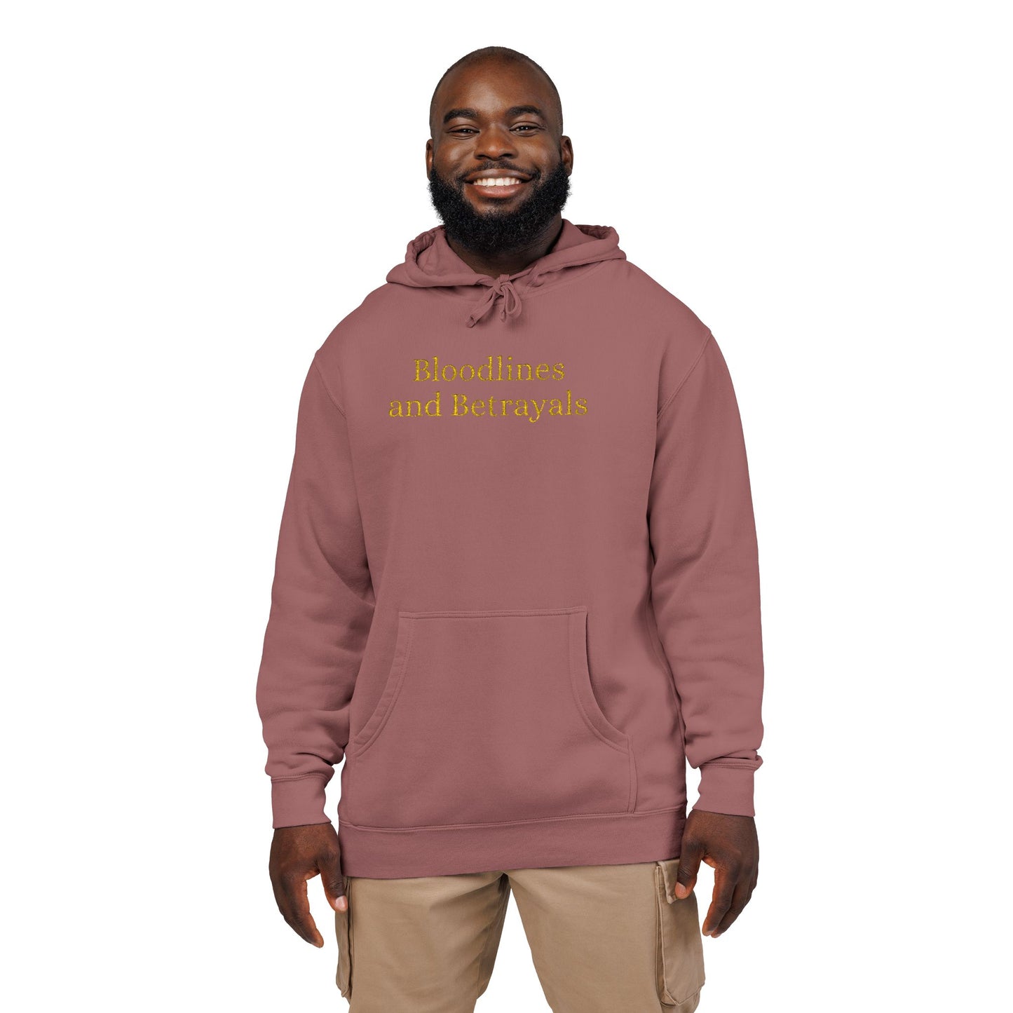 Hoodie — "Bloodlines & Betrayals" Maroon Pigment-Dyed Pullover