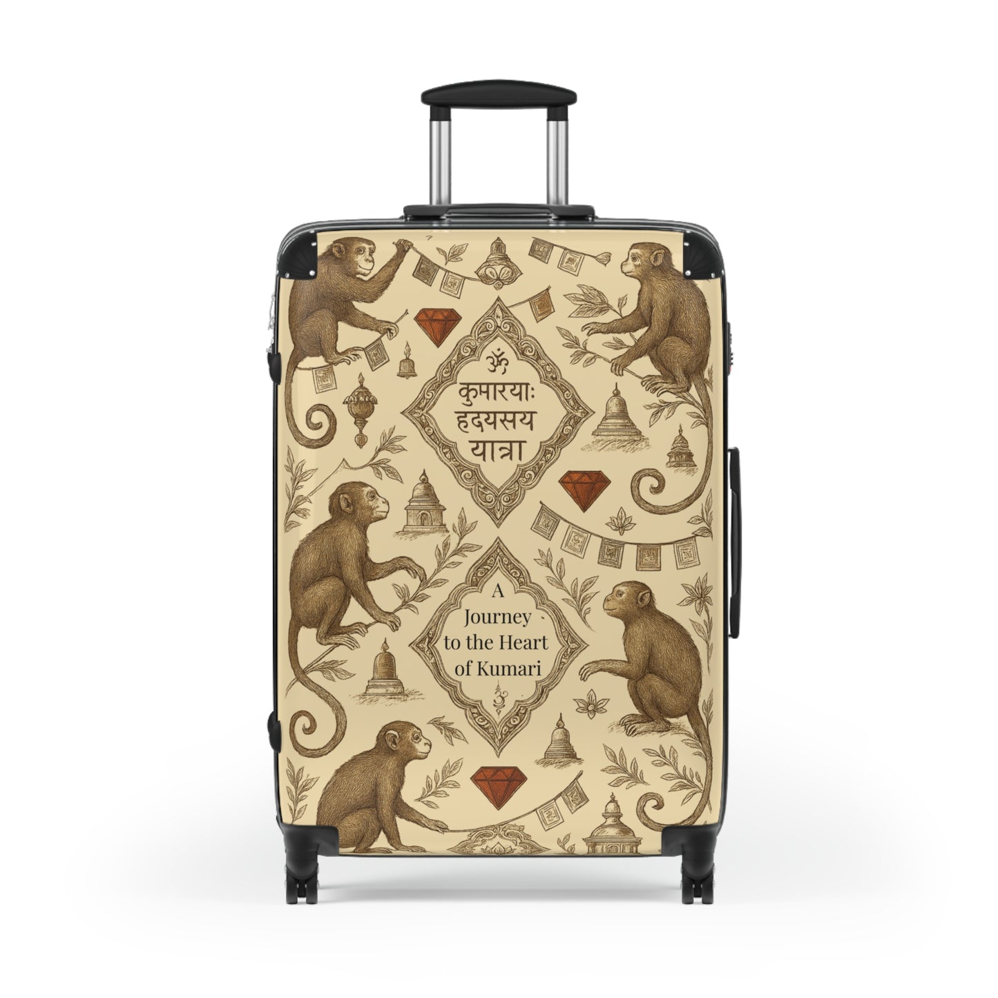 Decorative Travel Suitcase, Personalized Luggage for Adventure Lovers, Unique Gift for Travelers, Monkey Design, Heart of Kumari Journey