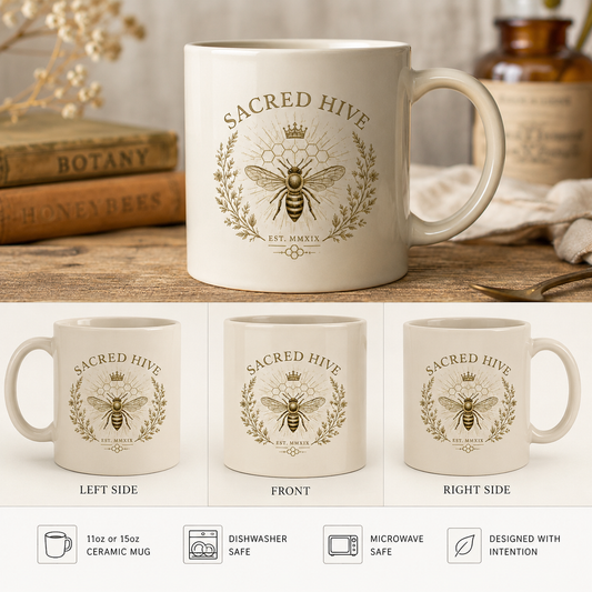 Sacred Hive Bee Mug | Cottagecore Coffee Cup | Beekeeper Gift | Vintage Botanical Bee Mug | Nature Lover Gift | Inspirational Tea Cup