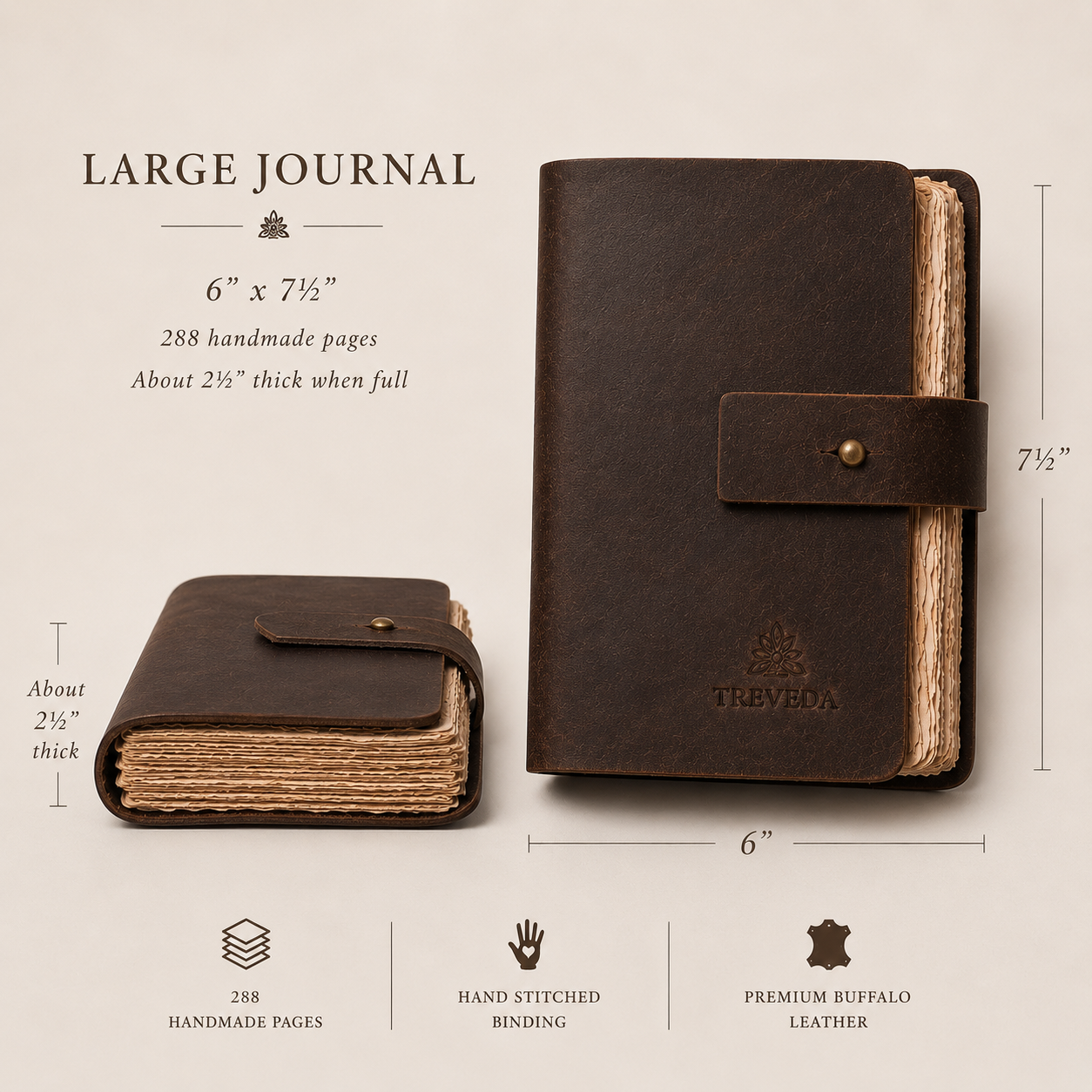 TREVEDA Leather Desk Journal — 6" x 7.5"