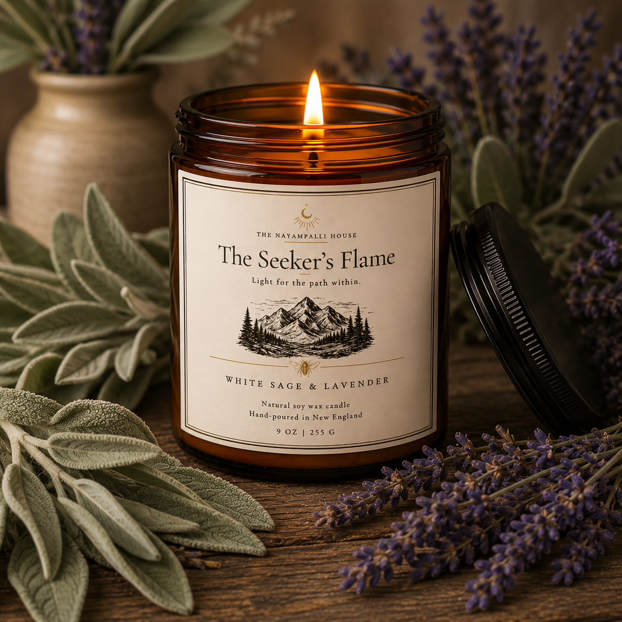 The Seeker’s Flame — White Sage & Lavender Soy Candle