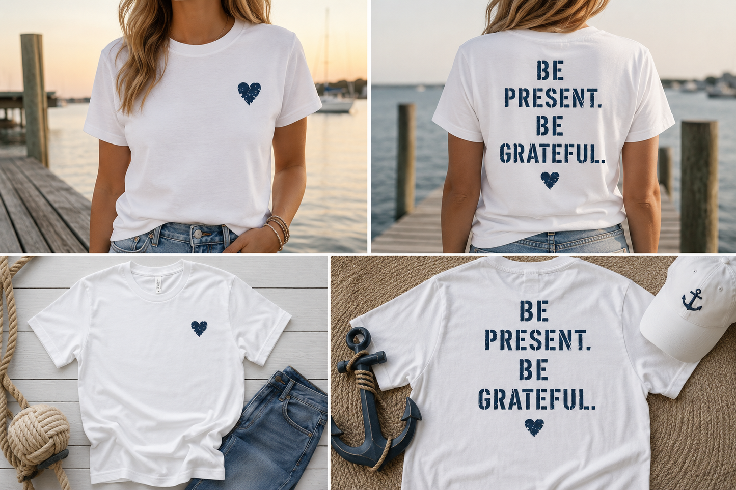 Be Present. Be Grateful. Tee — Whites