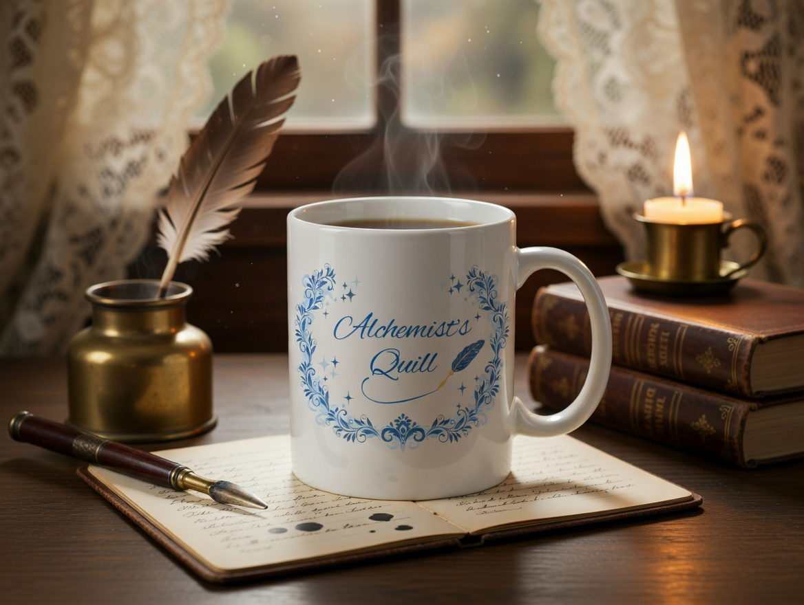 Alchemist's Quill Mug | Writer Coffee Cup | Literary Gift for Authors | Book Lover Mug | Reading Nook Mug | Journal Lover Gift | 11oz 15oz