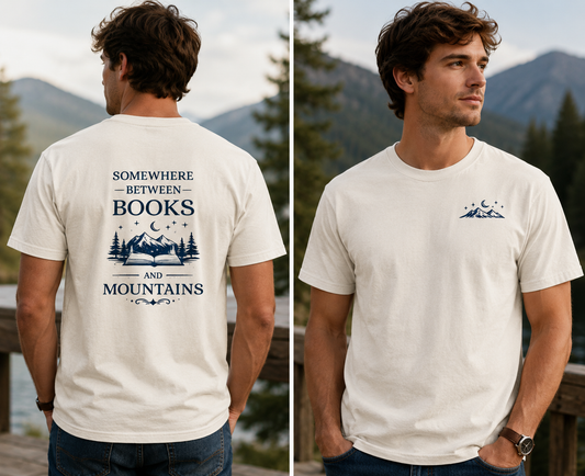Somewhere Between Books and Mountains Tee